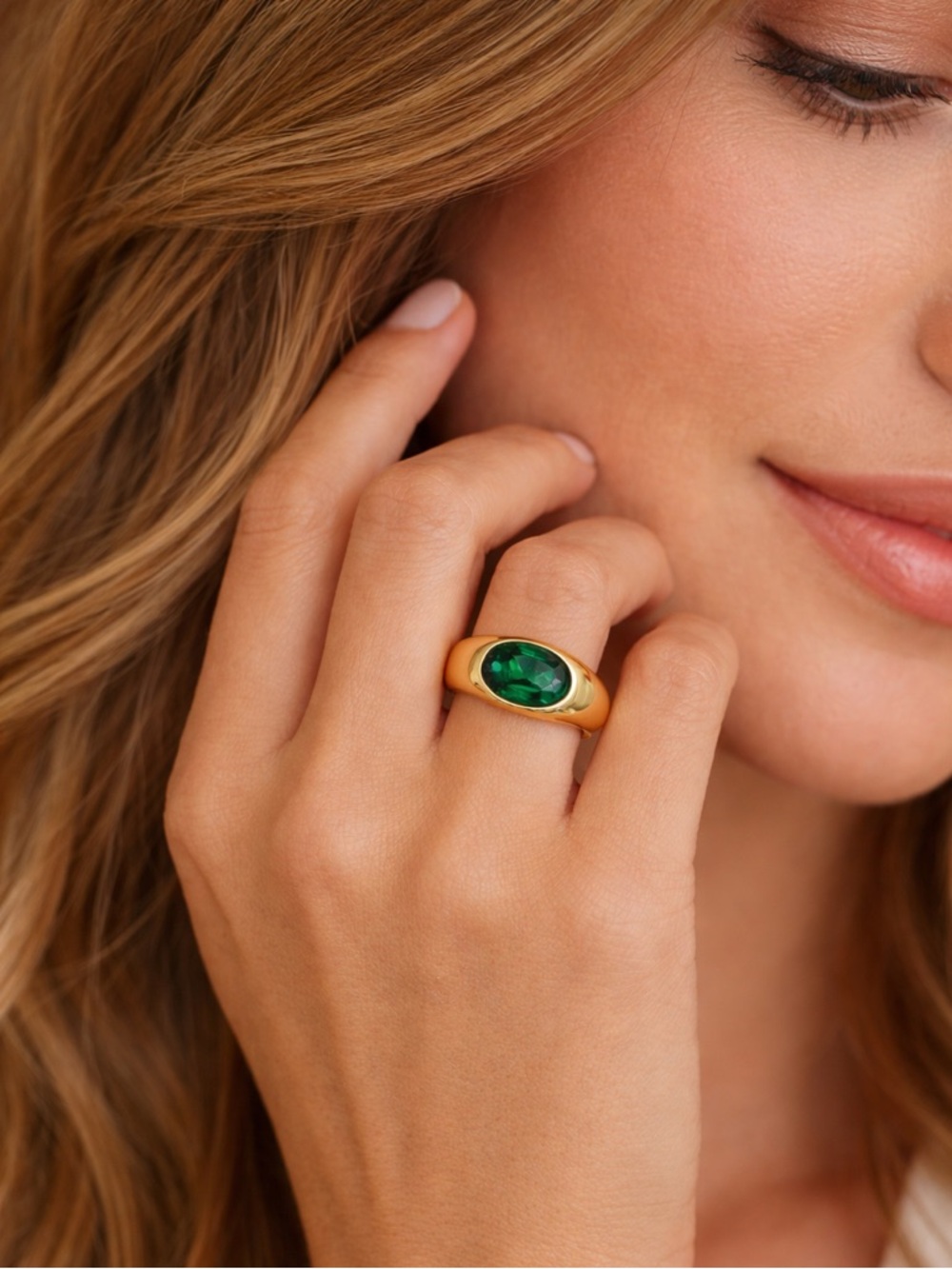 Gorjana Nova Emerald Green Cocktail Ring Gold Plated Size 8 New